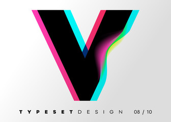 Vector Typeset Design. Neon Glitch Style. Black Bold Font, Double Exposure. Abstract Colorful Type for Creative Heading, Advertising Placard, Music Poster, Sale Banner. Trendy Neon Glowing Letters.