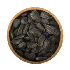 seeds of sunflower isolated on white background. top view