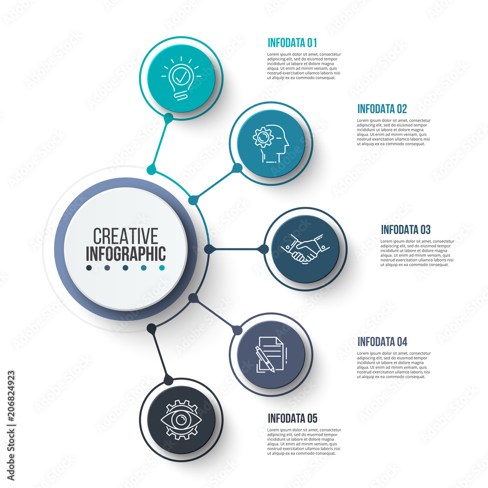 Aufkleber circle business graphic elements. business process infographics with 5 steps, parts or options. abst
