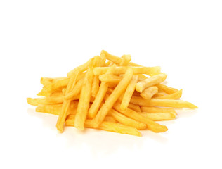 pile of french fries on a white background