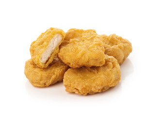 Fried chicken nuggets isolated on white background