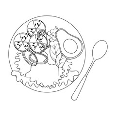delicious vegetable salad on plate and cutlery vector illustration design