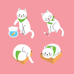 cartoon cut actions white cat vector.