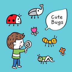 Cartoon cute boy and bugs vector.