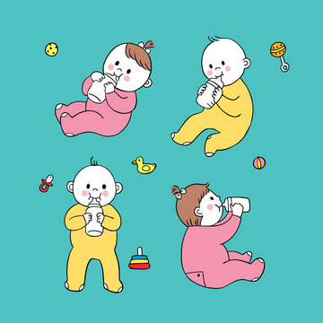 Cartoon cute feeding baby vector.
