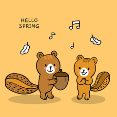 Cartoon cute squirrel giving oak vector.