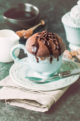 Chocolate souffle with sauce