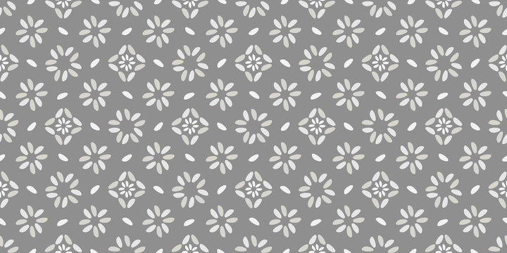 Seamless Vector Geometric Pattern With Rice Grain On Gray Background.