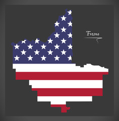 Fresno California map with American national flag illustration