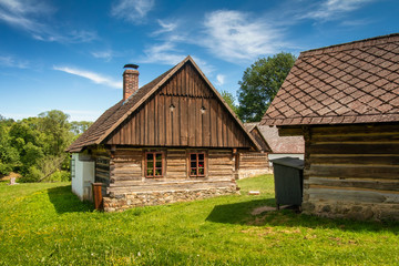 Obraz premium Old Czech Village with rural architecture - Vysoky Chlumec is a village in the Central Bohemian Region. Czech rural architecture.