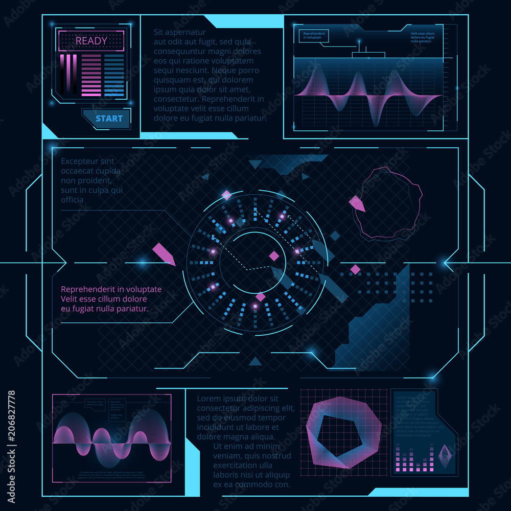 Poster Web interface for display on screen for spaceship. Hud ui