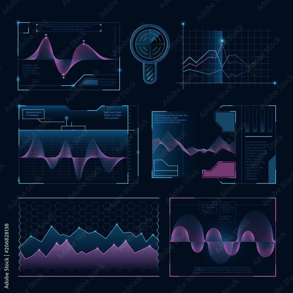 Wall mural digital music waves. futuristic hud elements for user interface