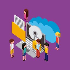 people working creative process cd computer folder information vector illustration isometric