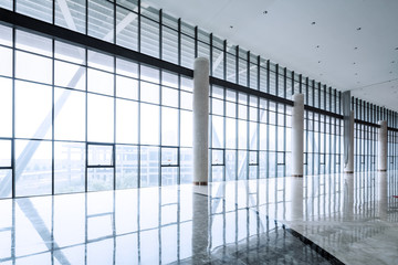 modern business hall interior with glass wall
