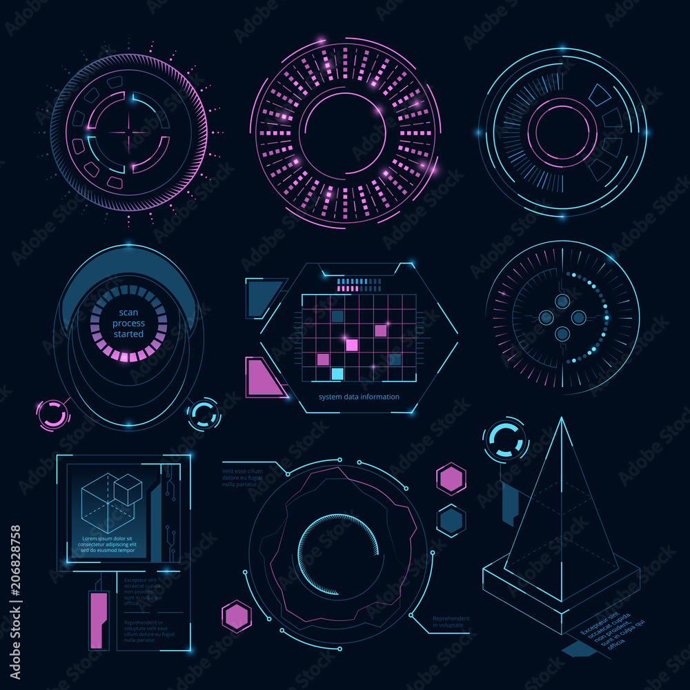 Poster circle futuristic shapes for digital web interface. hud sci fi symbols
