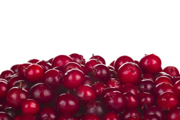 fresh red cowberries background isolated on white