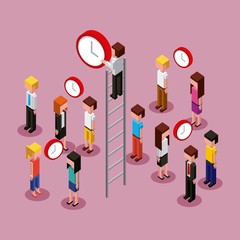 people characters isometric clock time business vector illustration