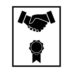 Contract icon. Sealed official contract, agreement or business document with handshake sign. Vector Illustration