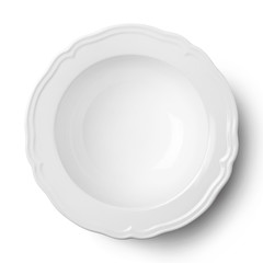 Simple circular porcelain plate isolated on whit with clipping path