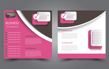 Square flyer template. Simple brochure design. For business and education. Vector illustration. Pink and brown color.