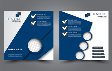 Square flyer template. Simple brochure design. For business and education. Vector illustration. Blue color.