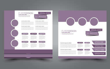 Square flyer template. Simple brochure design. For business and education. Vector illustration. Purple color.