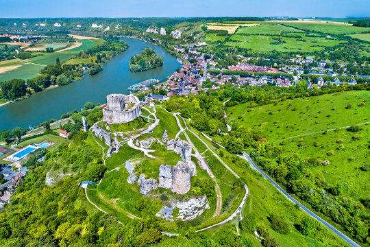 Chateau Gaillard, a ruined medieval castle in Les Andelys town - Normandy, France