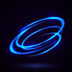 Vector light effect. The object s light stroke. Circular lens flare. Abstract rotational lines. Power energy element. Luminous sci-fi. Shining neon lights cosmic abstract frame. Magic round frame.