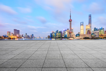 Shanghai,China modern city architecture and empty square floor