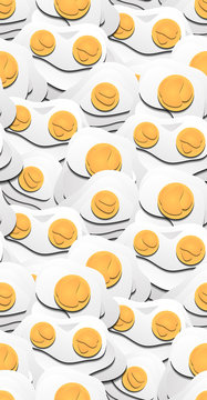 Seamless texture of 3d fried eggs cut out from paper. Fried eggs. Vector Pattern for your design