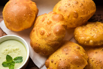 Homemade Fried Puri or Poori Or Indian Bread, selective focus