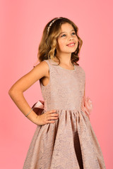 Child girl in stylish glamour dress, elegance. child in prom dress.