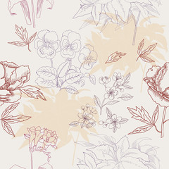  Seamless Pattern with Flowers Sketches