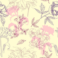  Seamless Pattern with Flowers Sketches