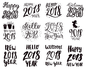 2018 happy New Year black text logo for holiday calendar print design or Christmass newborn yearly party illustration
