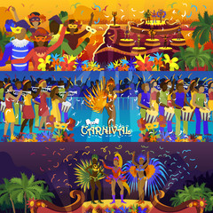 Vector brazil carnival rio festival celebration brazilian girls dancers samba party carnaval traditional costume south holiday dancer illustration banner