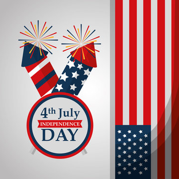 rockets fireworks label flag american independence day vector illustration