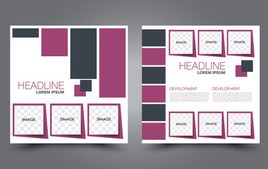 Square flyer template. Simple brochure design. For business and education. Vector illustration. Purple color.