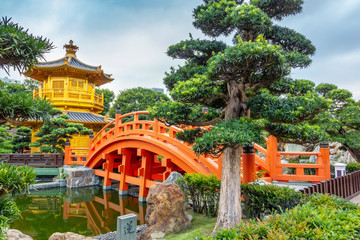 Fototapeta premium Golden pagoda of Nan Lian Garden ,This is a government public park in Hong Kong.