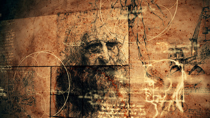 Code Da Vinci Classic Retro Illustration - obrazy, fototapety, plakaty