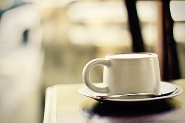 Coffee cup hot in the morning at cafe
