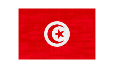 Tunisia flag isolated on white background. Vector illustration in grunge style.