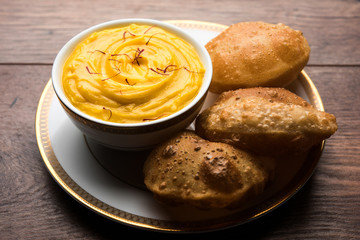 Amrakhand OR Mango Shrikhand with puri or Poori
