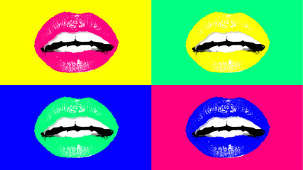 Obraz premium Four passionate female mouths in bright colors
