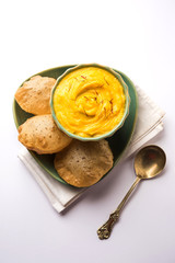 Amrakhand OR Mango Shrikhand with puri or Poori