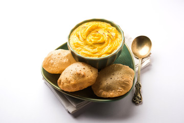 Amrakhand OR Mango Shrikhand with puri or Poori