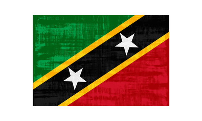 Saint Kitts and Nevis flag isolated on white background. Vector illustration in grunge style.