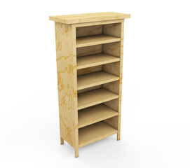 Set wooden shelf isolated on background. 3d rendering