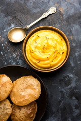 Amrakhand OR Mango Shrikhand with puri or Poori