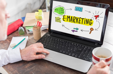 E-marketing concept on a laptop screen